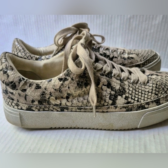 ALL SAINTS  Size 8 Tan Snake Trish Sneakers Calf Leather Lace Up Comfort - Picture 2 of 6